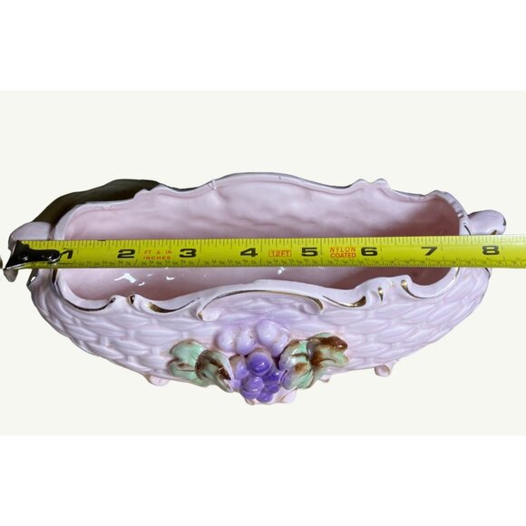 Vintage Pink Weaved Look Ceramic Planter With Grape & Leaf Design - Picture 3 of 13